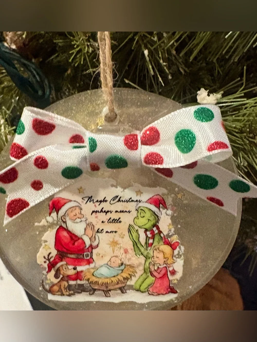 shatterproof Christmas Tree Ornament with Festive Polka Dot Bow -